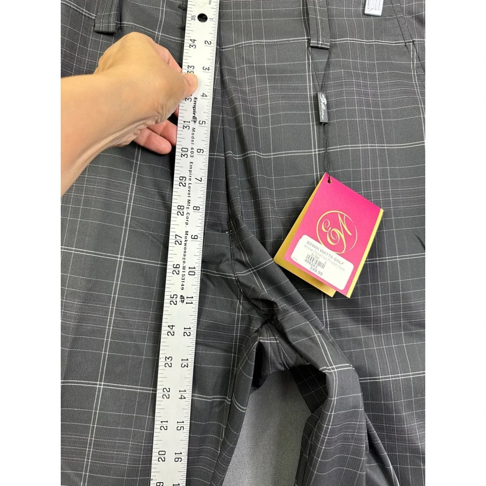 Adidas Golf Edwin Watts Men's Plaid Trousers Grey Pink Windowpane Check Pants 36